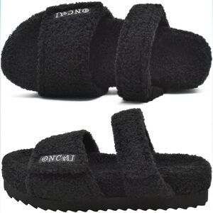 Sherpa Faux Fur Slide w/ Memory Foam Footbed & Rubber Soles House Shoes/Slides🖤